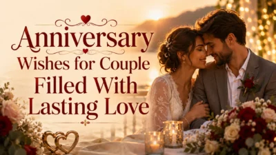 Romantic couple celebrating their anniversary at sunset with roses, candles, and lasting love.