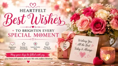 Heartfelt best wishes with roses, a gift, and a greeting card