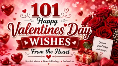 101 Happy Valentines Day wishes from the heart with roses and hearts