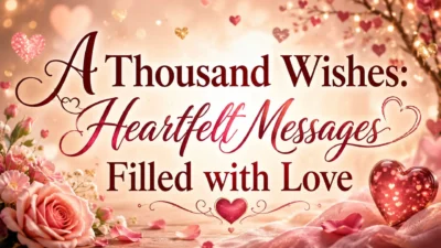 A Thousand Wishes heartfelt messages banner with pink roses, glowing hearts, and warm romantic lights.