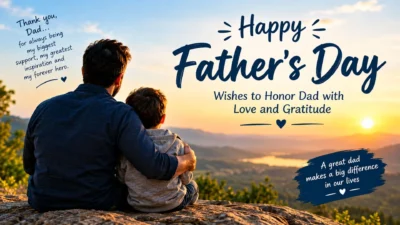 Father and child enjoying a peaceful sunset view on Father’s Day