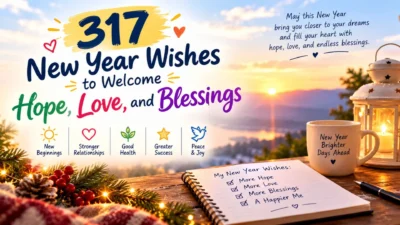 317 New Year wishes to welcome hope, love, and blessings with a beautiful sunrise and festive decorations